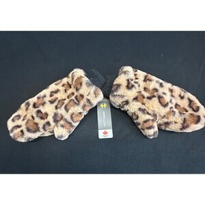 Hot Paws Womens Faux Fur Leopard Print Mittens Adult One Size Brown Black NWT